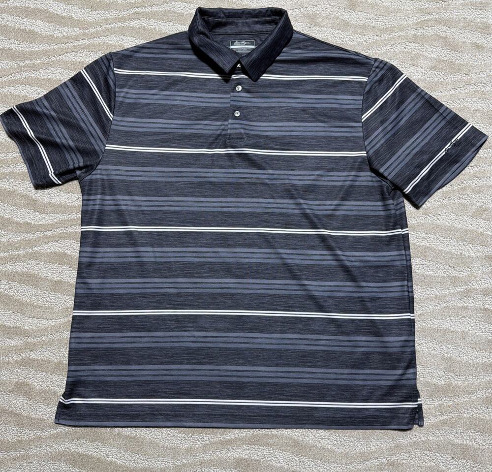 Ben Hogan Performance Golf Shirt Mens Sz XL Black Gray Striped Short Sleeves